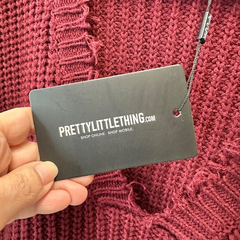 NWT PrettyLittleThing Fringe Sweater Jumper Distressed Rust Size S Small - Picture 6 of 12